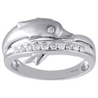 Dolphin Diamond Cocktail Ring 10K White Gold Round Cut Right Hand Band 0.25 Ctw.