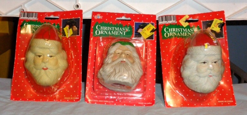 Vintage Lot of 3 Santa Claus Heads Ornaments new in pkg.