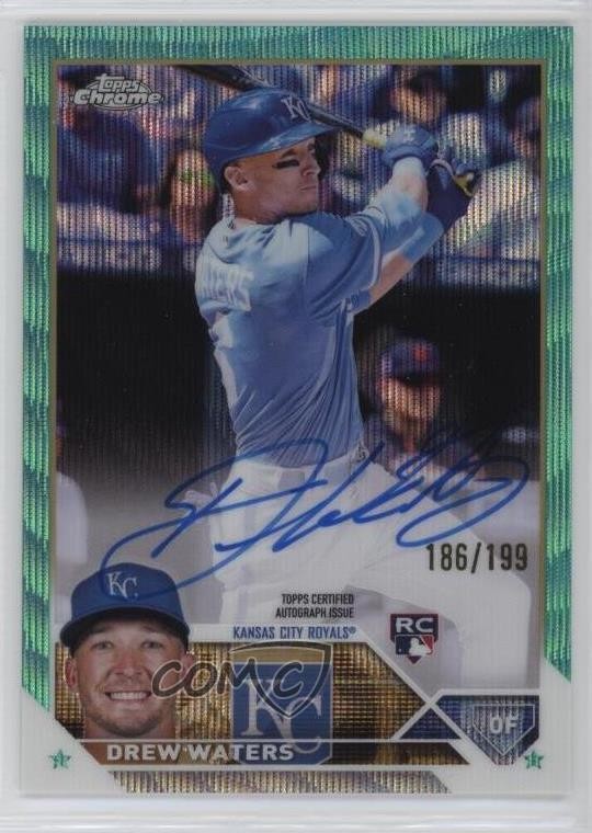 2023 Topps Chrome Rookie Aqua Wave Refractor 186/199 Drew Waters Auto RC 10h2