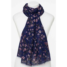 NEW Women's Lightweight Sheer Floral Chiffon Scarf Super Silky Dark Blue Floral