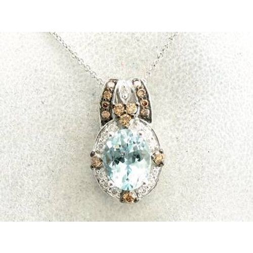 Le Vian 14K White Gold 18" Pendant Necklace for Her Oval Aquamarine Diamonds