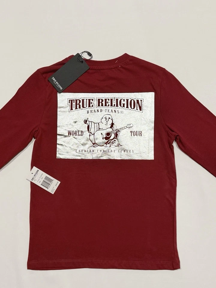 Top True Religion rojo metálico de manga larga para niños talla S 8 nuevo con etiquetas Foto 2 de 4