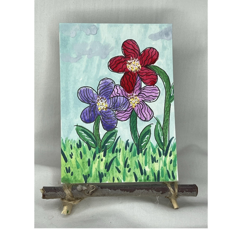 ACEO “Abstract Flowers” Original Signed Acrylic on Paper Mini OOAK