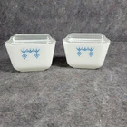 Pair Small Vintage 1 1/2 Cup PYREX # 501 Blue Snowflake Refrigerator Dish & Lid