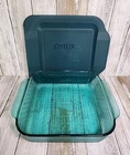 VTG Pyrex 222-R Aqua Teal Peacock BasketWeave 8x8x2” 2 Qt Baking Pan w/Lid RARE