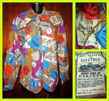 VTG 80s 90s WESTERN Wild West Saratoga rodeo Cotton Novelty Print SHIRT TOP M
