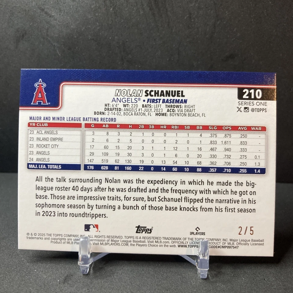 2025 Topps Series 1 Future Stars Nolan Schanuel SSP 2/5 Watering Can Angels - Image 2 of 4