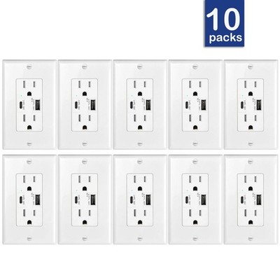4.2A USB C Outlet Wall Dual High Speed Receptacle Tamper Resistant for iPad × 10