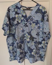 Blue Floral Nurse Scrub Top Scrub Womens Size 2X V Neck