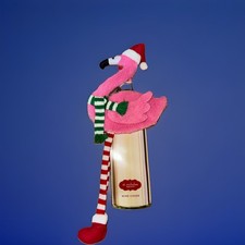 Pink Flamingo Christmas Wine Bottle Cover With Santa Hat & Scarf Decoration NEW