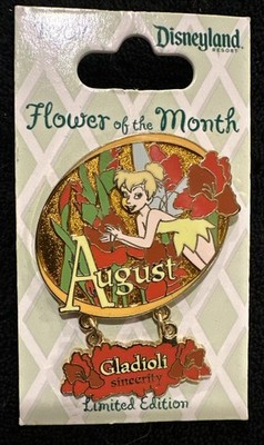 Disney 2007 DLR Flower of the Month August Galdioli dangle LE pin Tinker bell