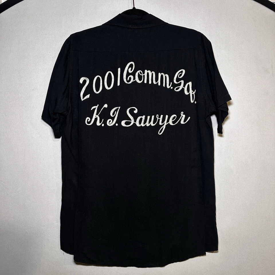 VTG 50 King Louie Bowling Shirt Mens S Chain Stitch Cold War Military Team USA - Image 2 of 4