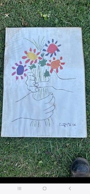 Pablo Picasso Flowers in the Hands Rare Vintage Lithograph printed in late 1960s
