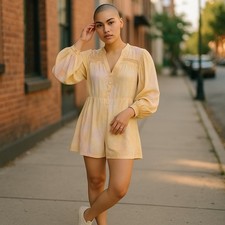 ZARA Boho Cozy Cotton Tie Dye Puff Sleeve Playsuit Romper Small