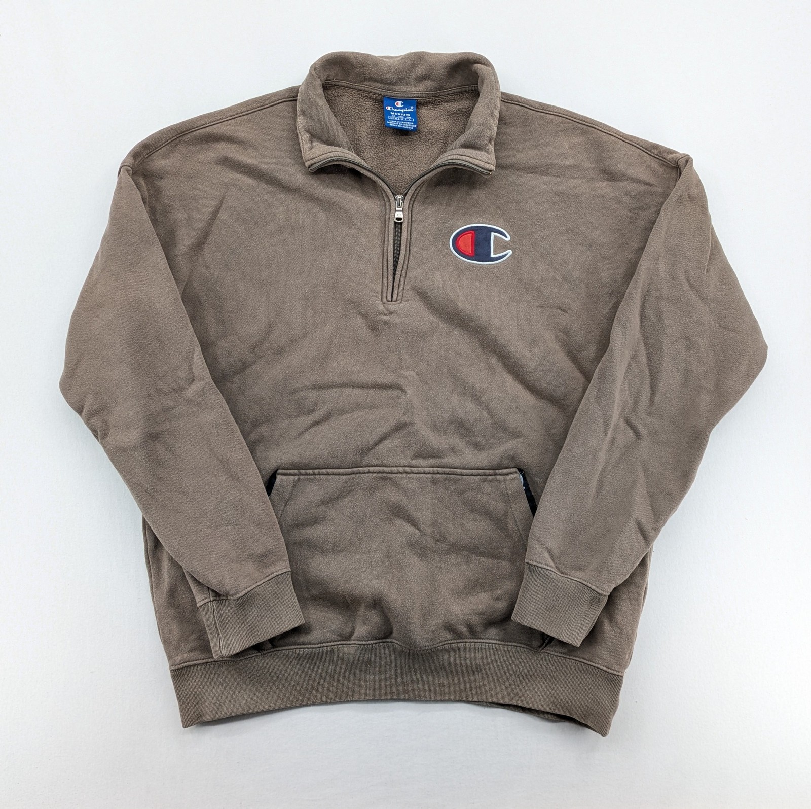 Champion Herren Quarter Zip Pullover Sweatshirt Gr. M Braun Big Logo image 4