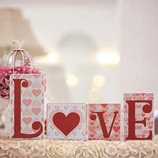 Valentines Love Block Signs Freestanding Love Tabletop Decoration Wooden Vivid