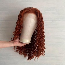 Copper Red Long Curly Hair Lace Front Synthetic Cosplay Wig Drag Queen Wig