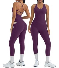 2 Piece Workout Sets for Women Padded Workout Tops Booty Leggings with Pocket...