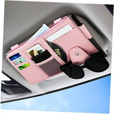 Car Sun Visor Organizer, Leather Pocket Organizer Sunglass Holder for Car Pink