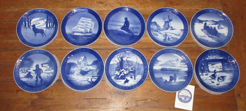 Royal Copenhagen Denmark blaue Weihnachtsteller 10er Set 1960-1969 EUC