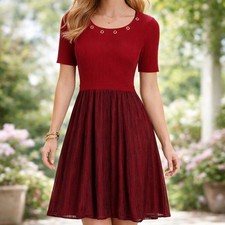 Candies Dress Juniors XL Red Ribbed Knit Fit Flare Swing Party Festive Whimsical