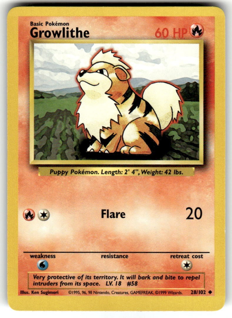 GROWLITHE 42/130 UNCOMMON BASE SET 2 POKEMON NM