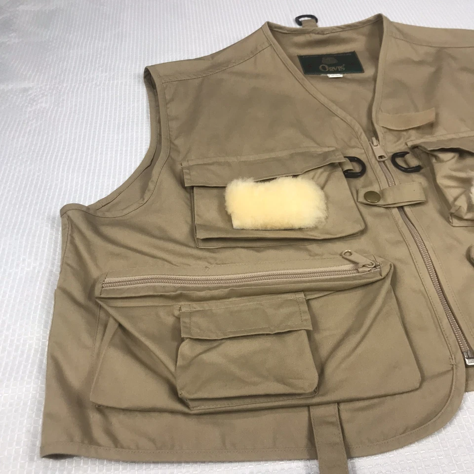 Vintage Orvis Mens Multipockets Fly Fishing Khaki Vest Zip Up Size Large NWOT - Image 2 of 4
