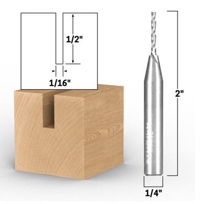 1/16'' Diameter 2 Flute Downcut Endmill CNC Router Bit 1/4'' Shank - Yonico 32228
