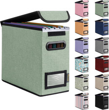File Organizer Box with Lid, Collapsible File Folder Organizer with Plastic Slid