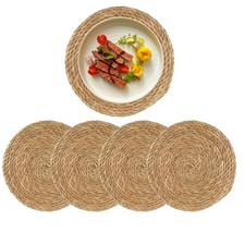 Round Woven Placemats Set of 4, 12" Boho Rattan Placemats Natural Hand-Woven ...