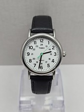 Timex Weekender Indiglo 31mm White Dial Black Leather 24 Hour Quartz New Battery