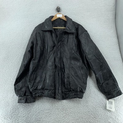Giovanni Navarre Leather Jacket Mens Large Black Italian Stone Design Coat NWT