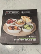 Denmark 6 Piece Ceramic & Bamboo Condiment Serving Set New - Tabletops Unlimited