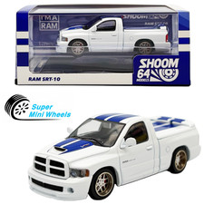 SHOOM64 1:64 2003 Dodge Ram SRT-10 Pickup   White with Blue Racing Stripes