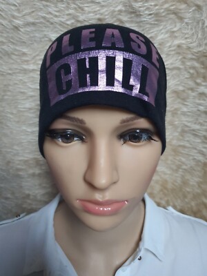 Winter transition hat children new C&A black metallic pink ''please chill'' 1243
