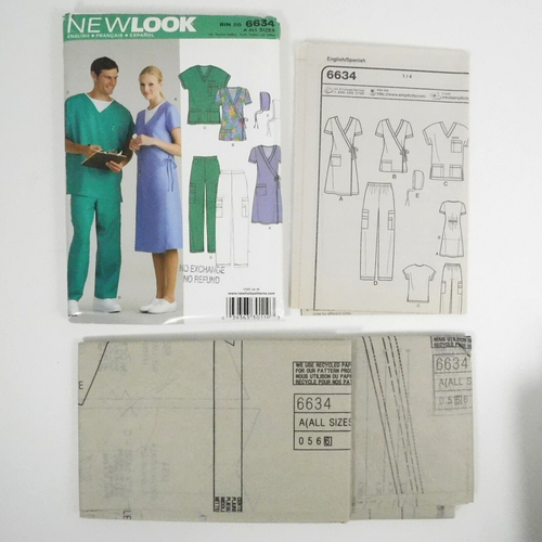 New Look 6634 Unisex Scrubs Sewing Pattern Size XS-XL Uncut Pants Shirt Dress - Picture 2 of 8