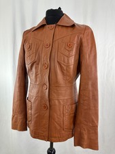 Womens Leather Jacket Vero Moda Biker Brown Medium Size 10-12 Uk Medium