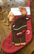 Vintage R Dakin Christmas Stocking Reindeer Red Nose Foam Applique 14 1/2 Korea