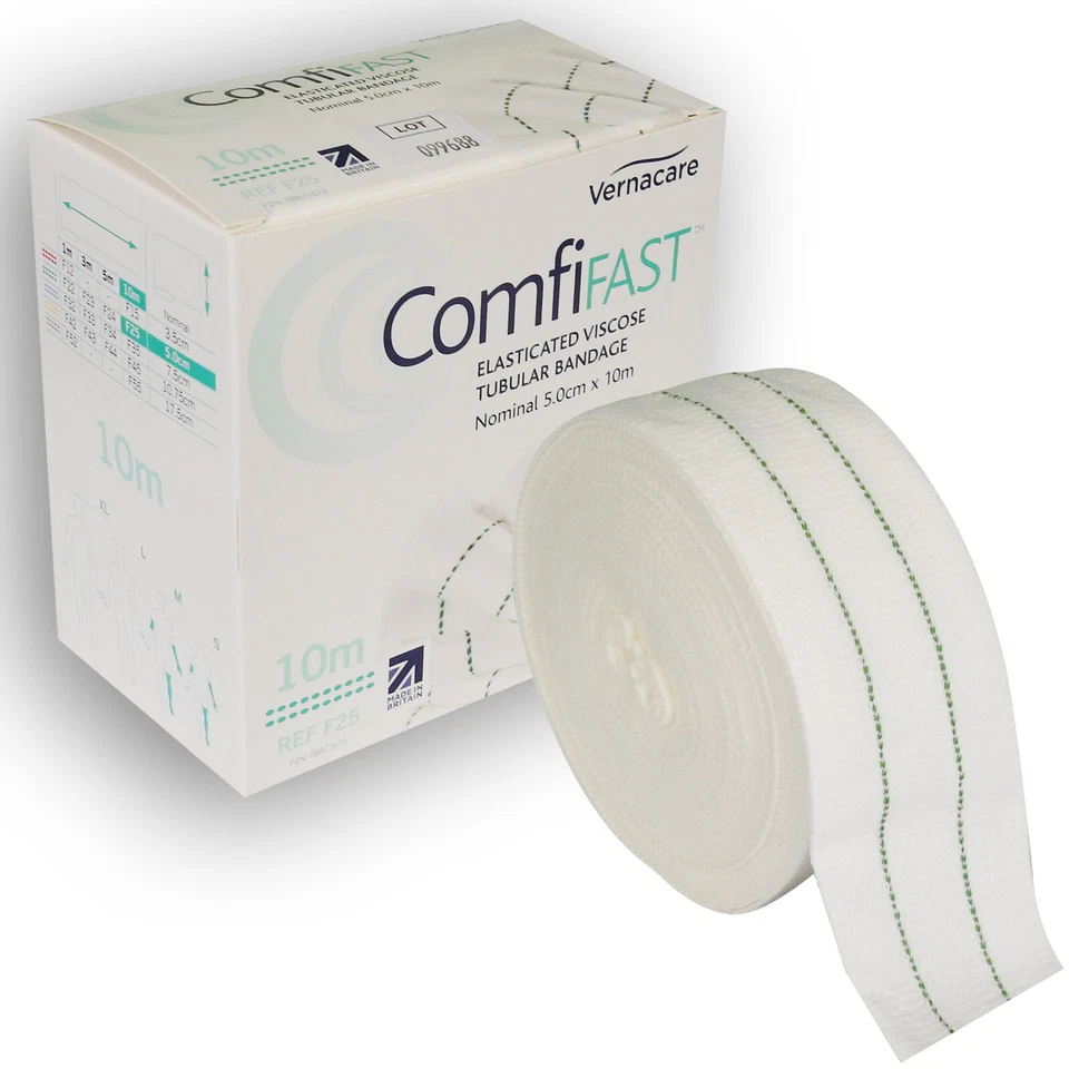 SYNERGY HEALTH Comfifast Elasticated Viscose Tubular Bandage, Medium Limbs, Green Line, 5cm