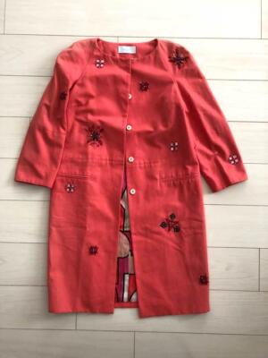 Emilio Pucci Frühlingsmantel Lachs Rosa Blumenmuster Bijou Damen Größe M Gebr...