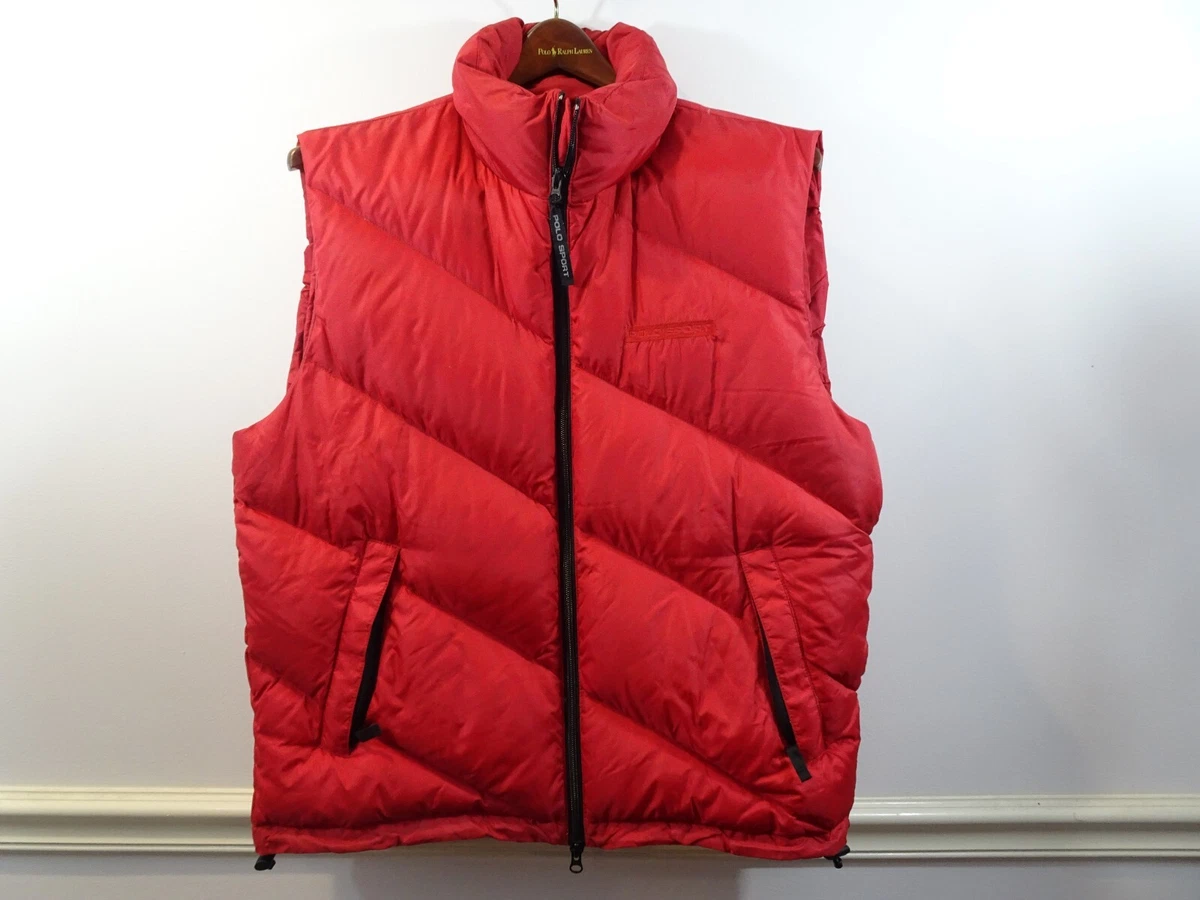 Vintage Polo Sport Puffer Goose Down Vest Ralph Lauren Large Ripstop Nylon  Hood