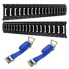 2PC 3ft E-Track Rail + Blue Straps - Powder-Coated Steel Cargo Tie Downs