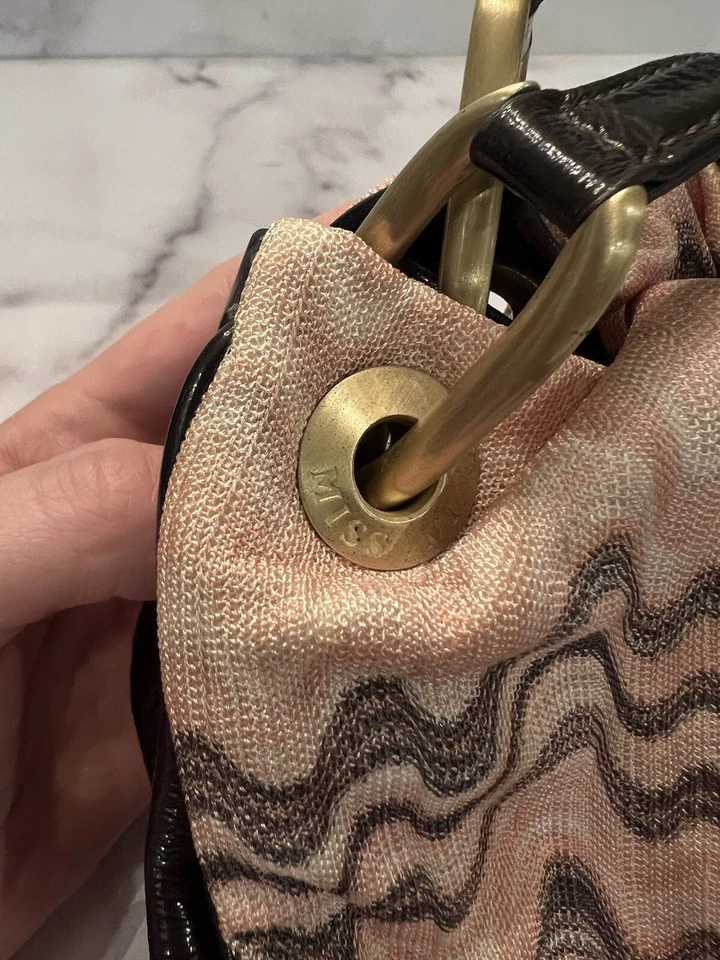 Bolso Bandolera Pequeño Missoni Cuero Marrón Tela Rosa Zig Zag Foto 4 de 4
