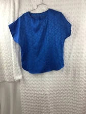 Vintage NOS 80's Laura Mae Womens Shirt Sz 12 Blouse USA Blue Shiny Flora Satin