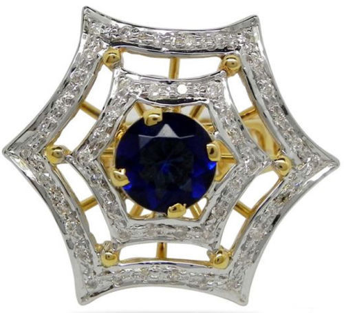 Bague Fiançailles 14k Or Jaune Avec Saphir Ovale Jaune Et Diamants - Taille 6.5 - 40 Diamants VS2/H