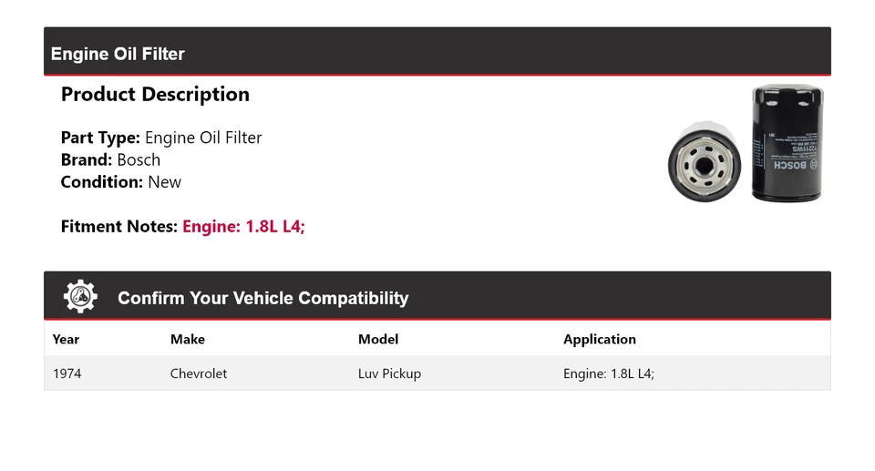 Масляный фильтр двигателя Bosch для пикапа Chevrolet Luv 1974 1,8 л L4 - Изображение 2 из 3