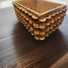 Antique PRIMITIVE FOLK ART Wood Spool Box, C. 1910-1920