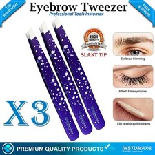 Eyebrow Tweezer Slanted Flat Tip Stainless Steel Facial Hair Remover Clip X3