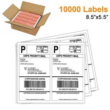 10000 Shipping Labels 8.5"x5.5" Half Sheet Self Adhesive 2 Per Sheet Blank Label