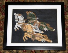 Antique Taiwan Temple Horses Tapestry 